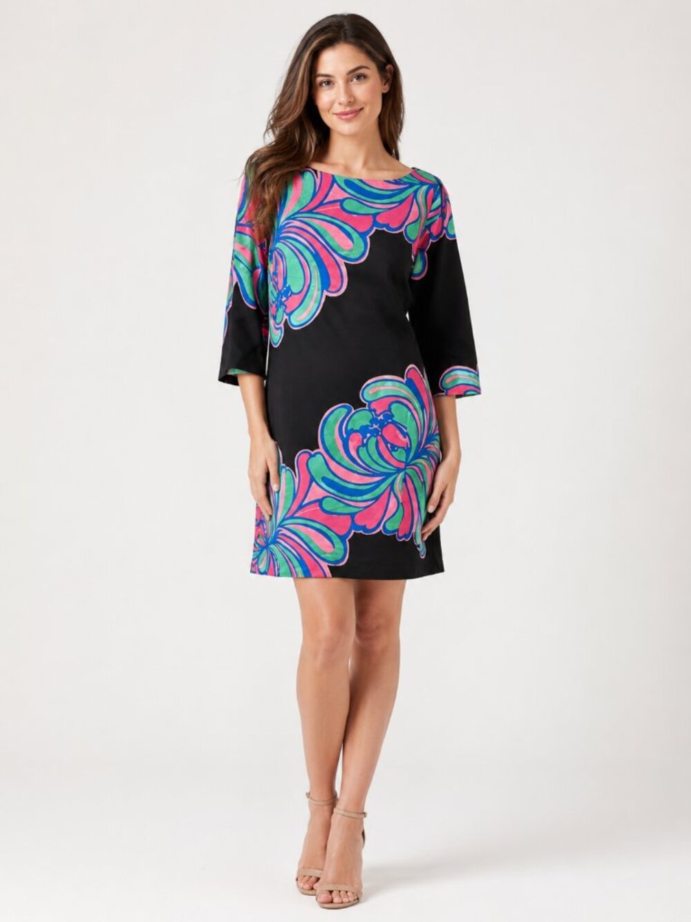 Lilly Pulitzer Size 6 Black Pink Green Floral Cotton Shift Dress